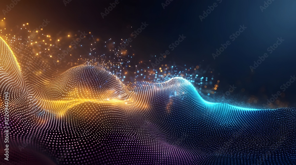 Aufkleber Futuristic Digital Abstract 3D Background with Glowing Geometric Shapes and Network Capabilities for Symbolizing Technological Advancements and Data Storage Solutions