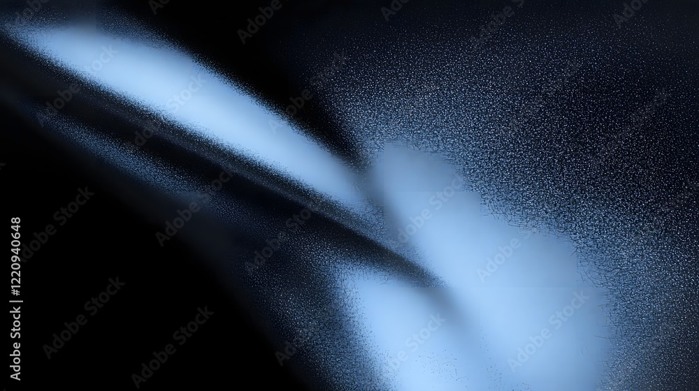 Poster Radiant blue shape dynamically emerging from a textured dark backdrop with a subtle noise effect creating a futuristic and conceptual abstract digital art composition ideal for modern website headers