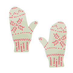 pair of knitted mittens with a Norwegian pattern
