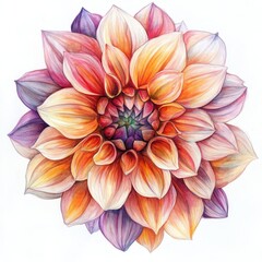Fototapeta premium A dahlia flower with intricate petals, detailed watercolor artwork, isolated on white background,