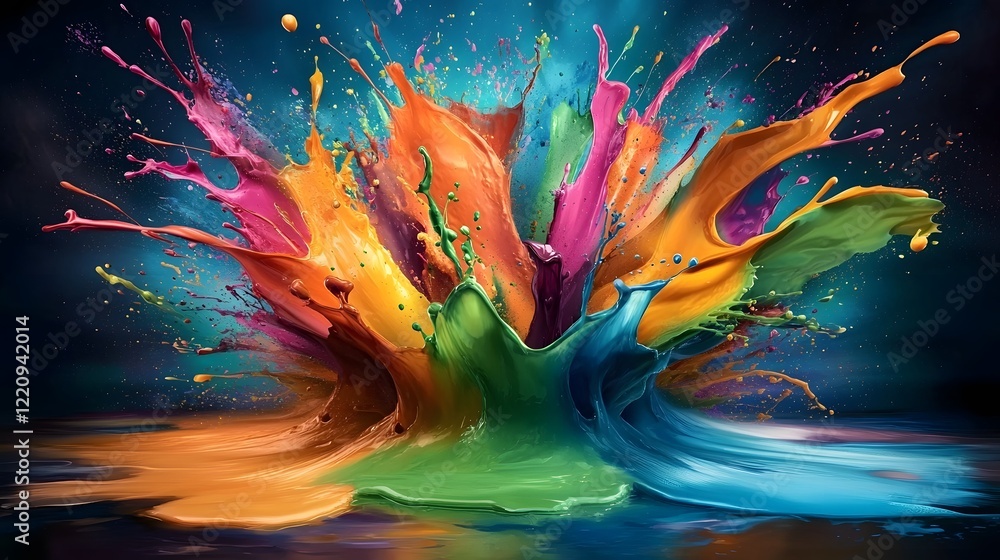Poster Breathtaking abstract wallpaper featuring a dynamic and seamless blend of colorful paint splashes creating an energetic visually striking and modern composition with a captivating aesthetic appeal
