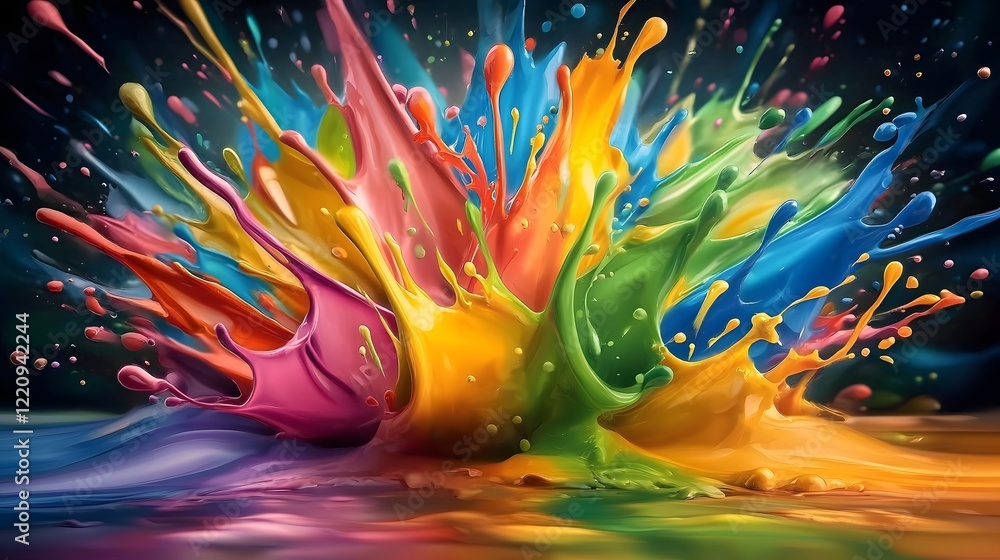 Aufkleber Dazzling Explosion of Vibrant Paint Splashes in Vivid Multicolor Abstract Background   A visually captivating and expressive digital art composition showcasing a dynamic and energetic display of