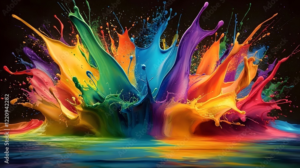 Aufkleber Vivid dynamic abstract background featuring an explosion of colorful paint splashes in a visually captivating and expressive digital art composition