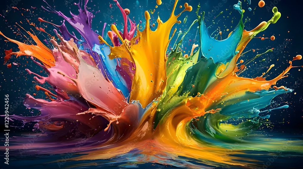 Poster Visually dynamic and playful abstract wallpaper design with an explosion of vibrant paint splashes in a bold colorful composition  Suitable for creative projects digital art graphic design