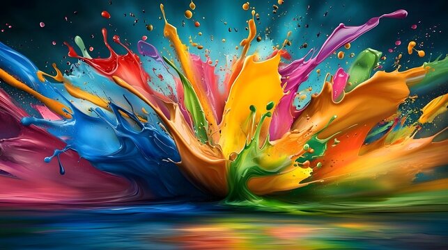 Vibrant Multicolored Paint Splash Forming Energetic Abstract Background for HD Wallpaper Design