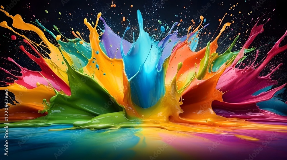 Poster Expressive abstract HD wallpaper with fluid colorful paint splashes forming an and visually rich background ideal for modern and creative applications such as website design digital art branding
