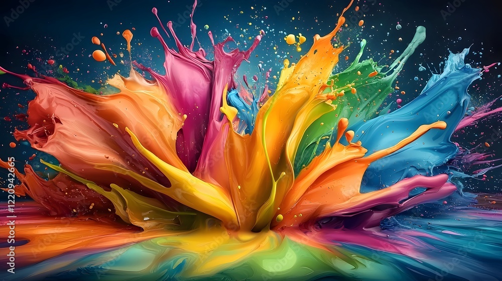 Fototapete Energetic abstract background with bold and soft splashes of multicolored paint blending together to form a unique and eye catching HD wallpaper design