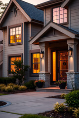 Luxury Home Exterior at Night: Modern Architecture and Landscaping Design