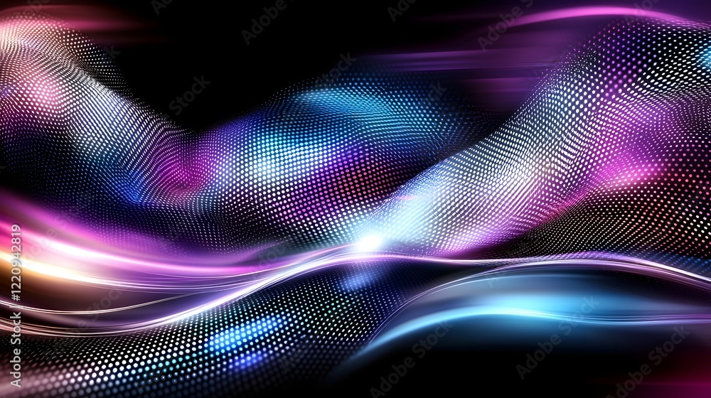 Aufkleber Mesmerizing Abstract Digital Artwork with Flowing Waves of Vivid Colorful Lights in Purple Blue and Pink Tones Delivering a Sense of Dynamic Energy and Sleek Modern Appeal  Showcasing a Surreal