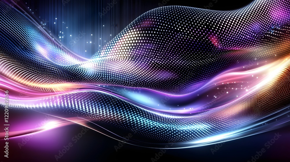Poster mesmerizing digital art showcasing vibrant flowing waves of colorful lights in sleek modern design h