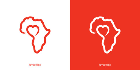 Simple Love Africa Logo. Africa Map and Love Graphic Icons. Care Africa Logo Design Template. © oinbrand