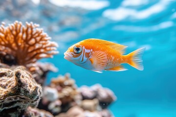 Fototapeta premium Unterwasserwelt mit tropischen Fischen und Korallenriffen in klarem, blauem Wasser