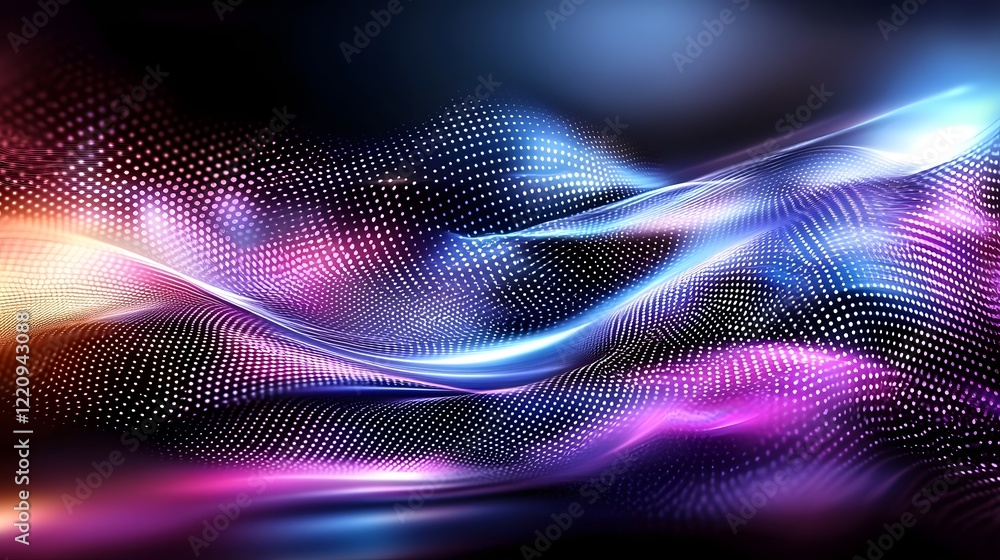 Poster Mesmerizing abstract image featuring fluid waves of vibrant neon lights in shades of purple blue and pink gracefully blending together to create a dynamic and futuristic visual effect  The ethereal