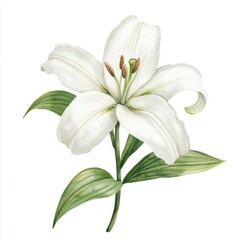 Obraz premium A white lily illustration, elegant flower element, watercolor painting, isolated on white background,
