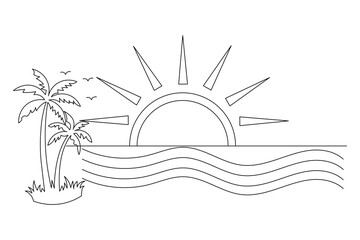 sunsets are beautiful and single line art and isolated  minimalist outline vector icon