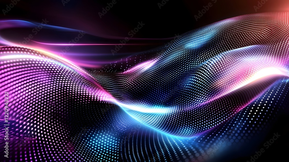 Leinwandbilder vibrant neon waves of light in striking abstract composition graceful curving patterns of purple blu