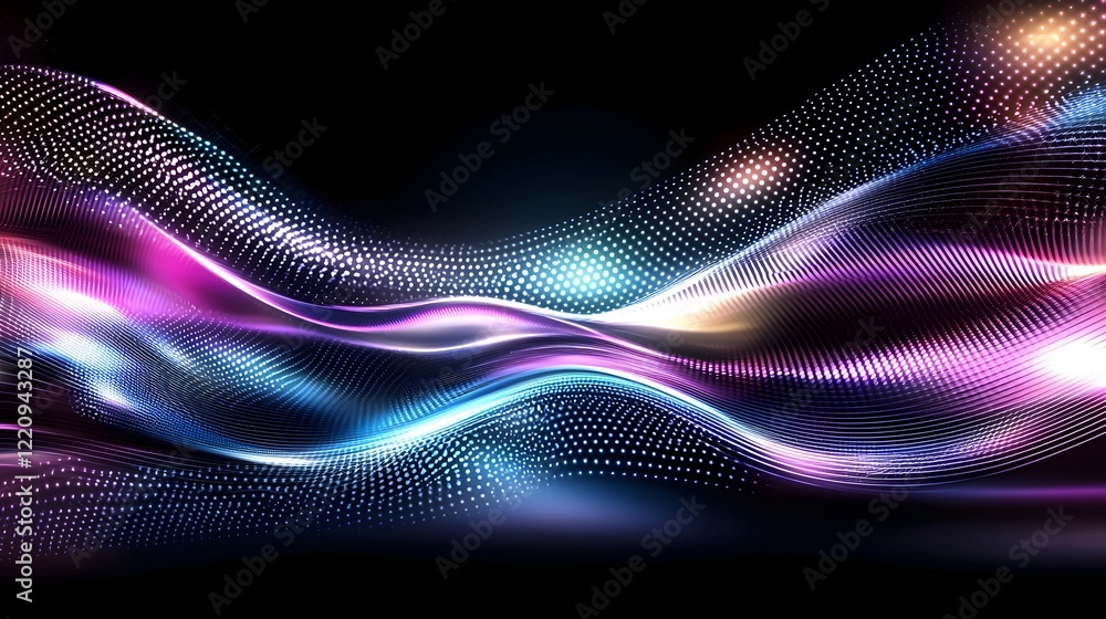 Poster Mesmerizing Flowing Waves of Vibrant Colored Lights in Dynamic Abstract Wallpaper Design  Elegant and energetic aesthetic with a perfect blend of purple blue and pink tones creating a hypnotic