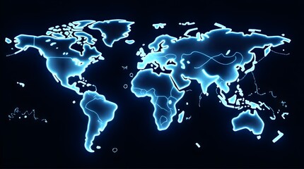 Glowing Blue World Map Digital Art Background