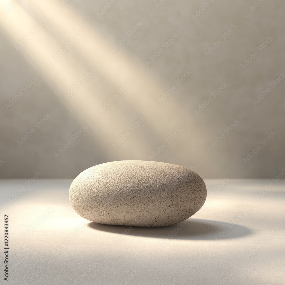 Poster smooth 3d rendered stone surrounded by soft rays of light