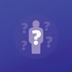 Confusion and uncertainty icon with a person, transparent design