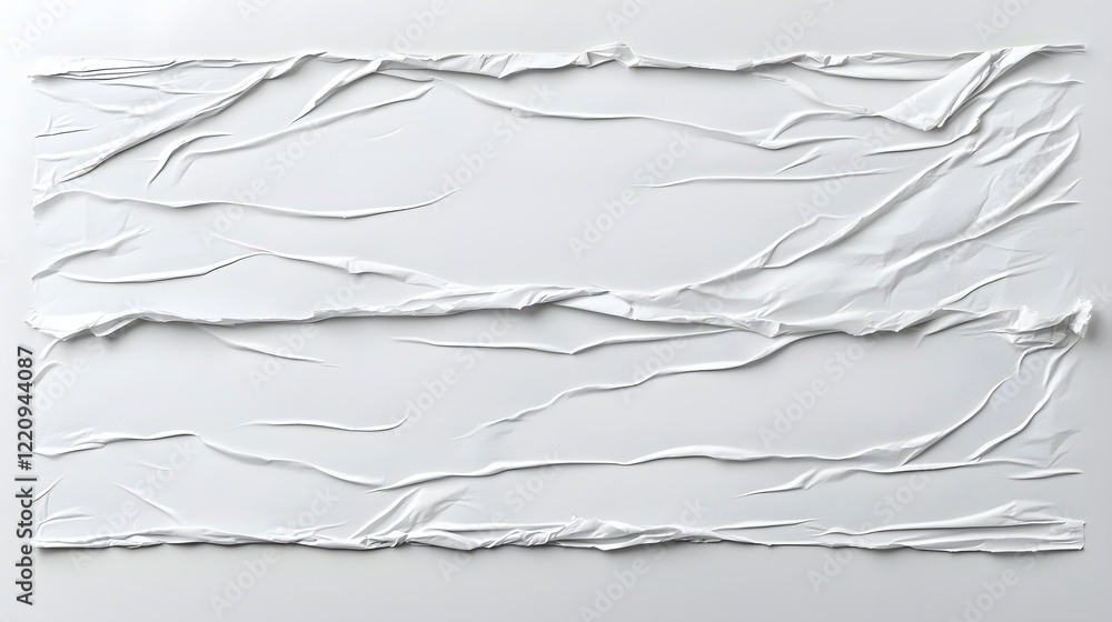 Poster worn and wrinkled white paper texture with crumpled creased and glued sections adding a vintage grun
