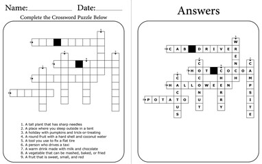 Easy Printable Crossword Puzzle: Educational Student  Activity for Kids