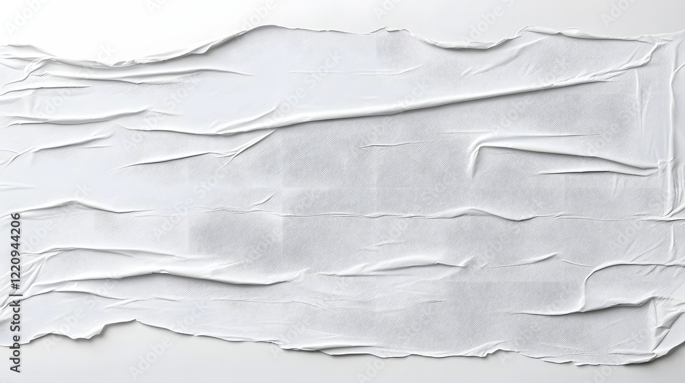 Poster worn and wrinkled white paper texture with glued sections and creased details adding a vintage feel 
