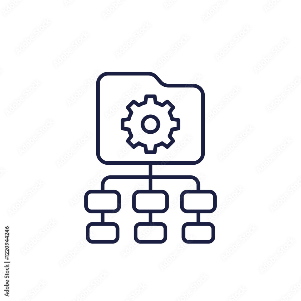 Poster project management line icon, workflow and tasks