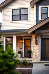 Luxury Brick House Exterior: Modern Home Design and Architecture. Real Estate Photography