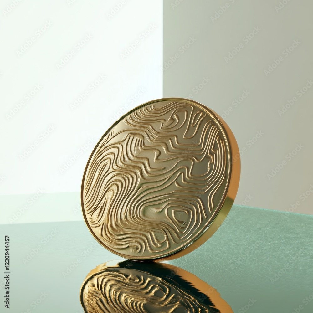 Aufkleber 3d rendering of a golden coin with abstract engravings