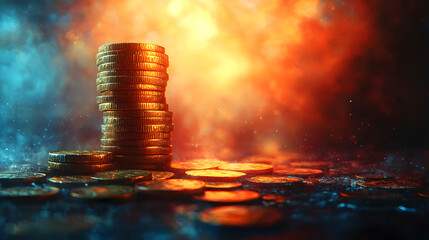 A stack of shiny gold coins, perfect for illustrating concepts of wealth, finance, and treasure