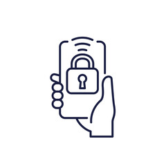 Fototapeta premium smart lock icon with a smart phone in hand, line vector