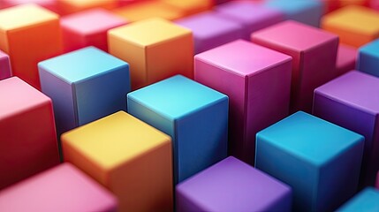 Obraz premium A close-up view of a variety of small, pastel-colored 3D blocks arranged in a seemingly random pattern.