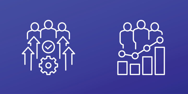 team performance growth icons, line vector