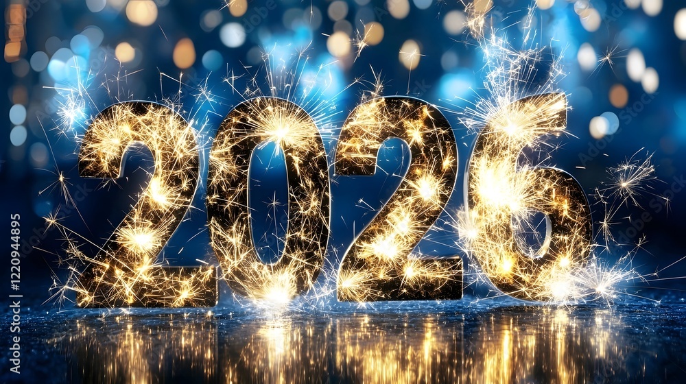 Poster vibrant 2026 new year with colorful fireworks and sparkling sparklers lighting up the festive night 