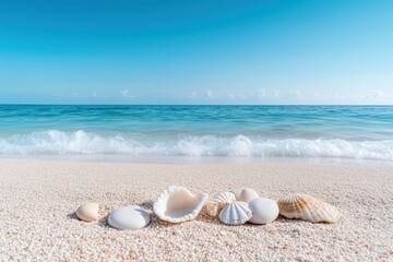 Sonnenuntergang am Strand mit Steinen, Muscheln und ruhiger Meeresatmosph&auml;re