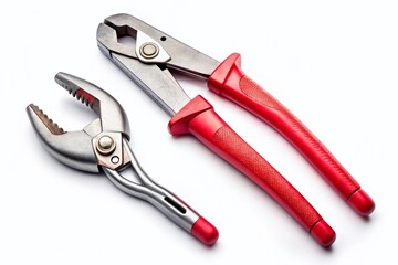 Red Rubber Grip Adjustable Pliers, Water Pump Pliers, Work Tool on White Background - Stock Photo