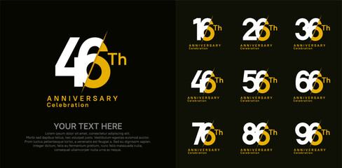 Anniversary logo set vector design, white and yellow color for celebration event