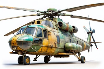 Fototapeta premium Isolated Military Helicopter on White Background - Urban Exploration Stock Photo