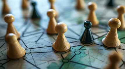 Game pieces on a colorful board during a strategic planning session