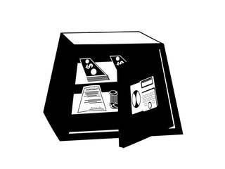 safe with cash and documents inside