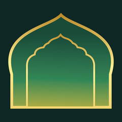 Islamic Arch Background with Green and Gold Gradient Design