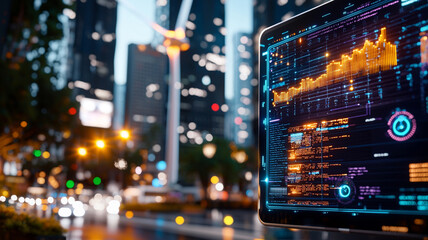 Dynamic Data Visualization Over Night Cityscape