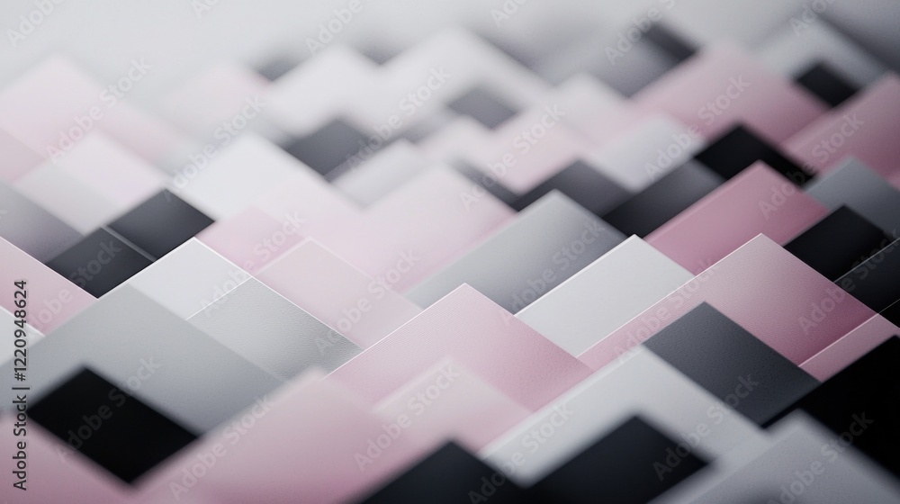 Aufkleber a close up of a pattern of squares and triangles in pink and black