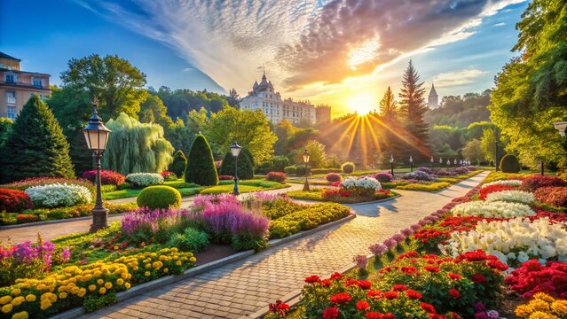 Kyiv City Park: Vibrant Spring Flowers & Lush Landscaping