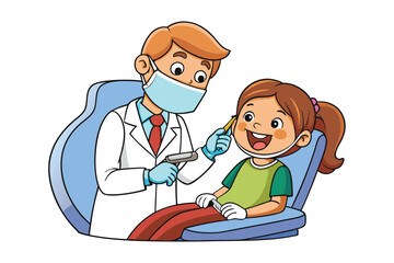 A dentist examining a child's teeth cartoon vector art illustration.eps