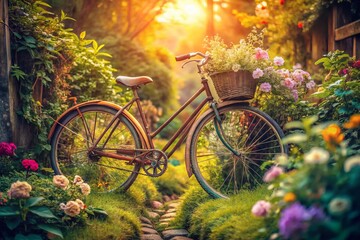 Fototapeta premium Retro Bicycle in Lush Garden: Vintage Road Bike Surreal Photography