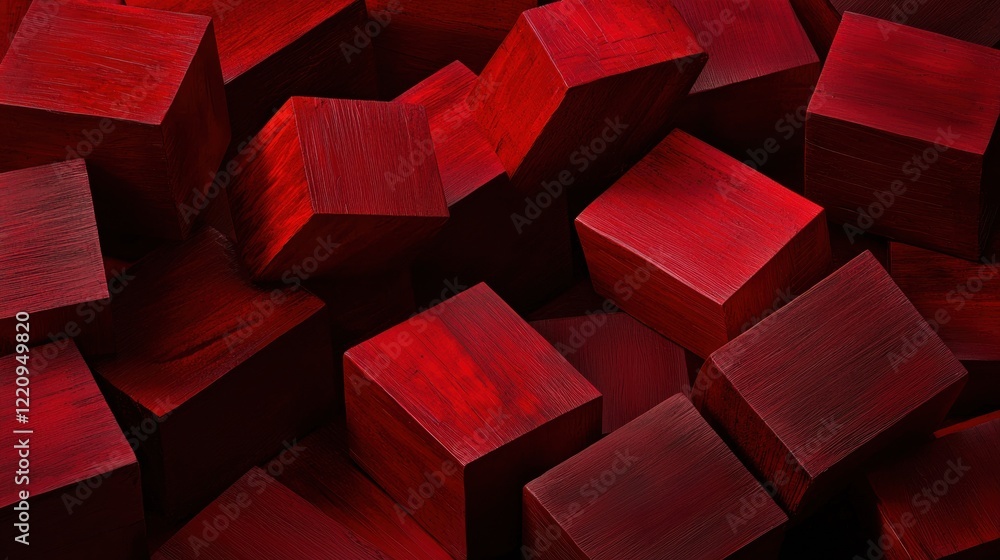 Poster a close up of red wooden blocks arranged in a pattern