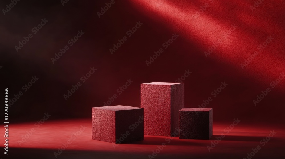 Poster three red cubes are standing on a red background