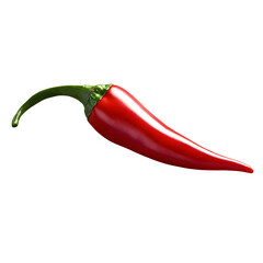 red chili pepper with glossy surface and bright green stem. Curved and vibrant shape